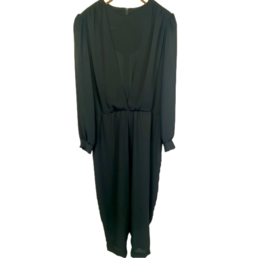 EUC VTG Black Jumpsuit - Sheer Layered Long Sleeved Tapered Leg 1970s Vintage